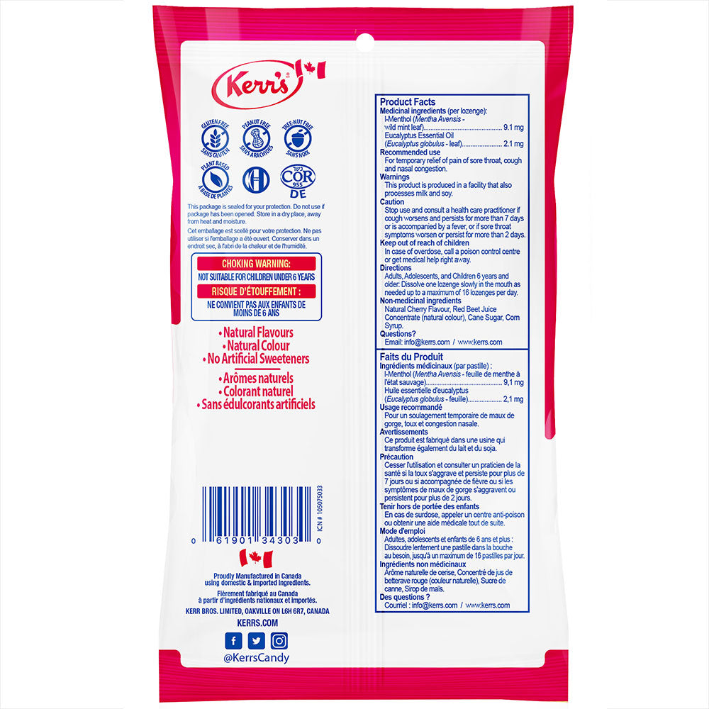 Pastilles contre la toux à la cerise, au menthol et à l'eucalyptus, 30 unités