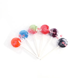 Kerr's Assorted Lollypops: orange, blue raspberry, watermelon, cherry, grape, licorice. Peanut free, treenut, free, gluten free